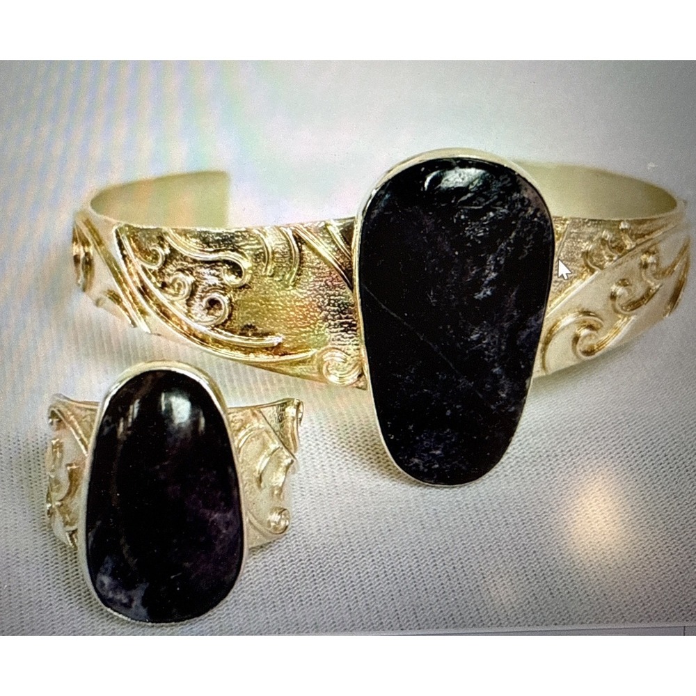 Purple Charoite Sterling Cuff (inner Dimens 5.5" + 1" Open) & matching ring 7.5"